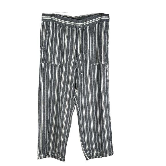 GAP Women's Crop Wide Leg Pants Blue & White Pin StripeSize Large Linen Blend - Picture 3 of 10
